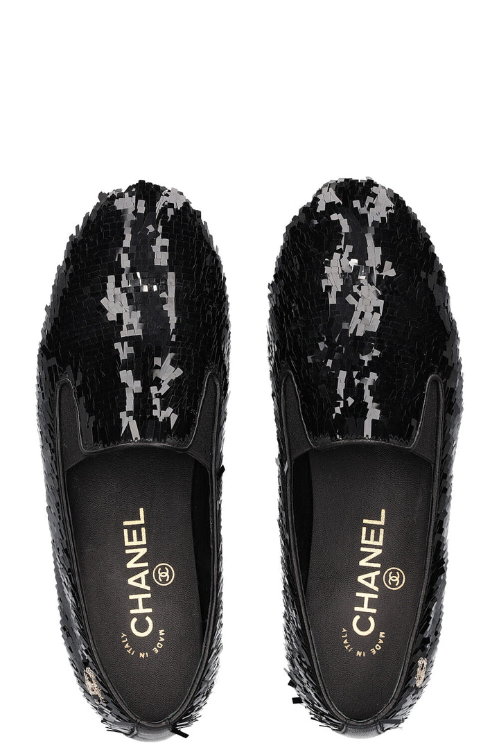 CHANEL Flats Sequin Black