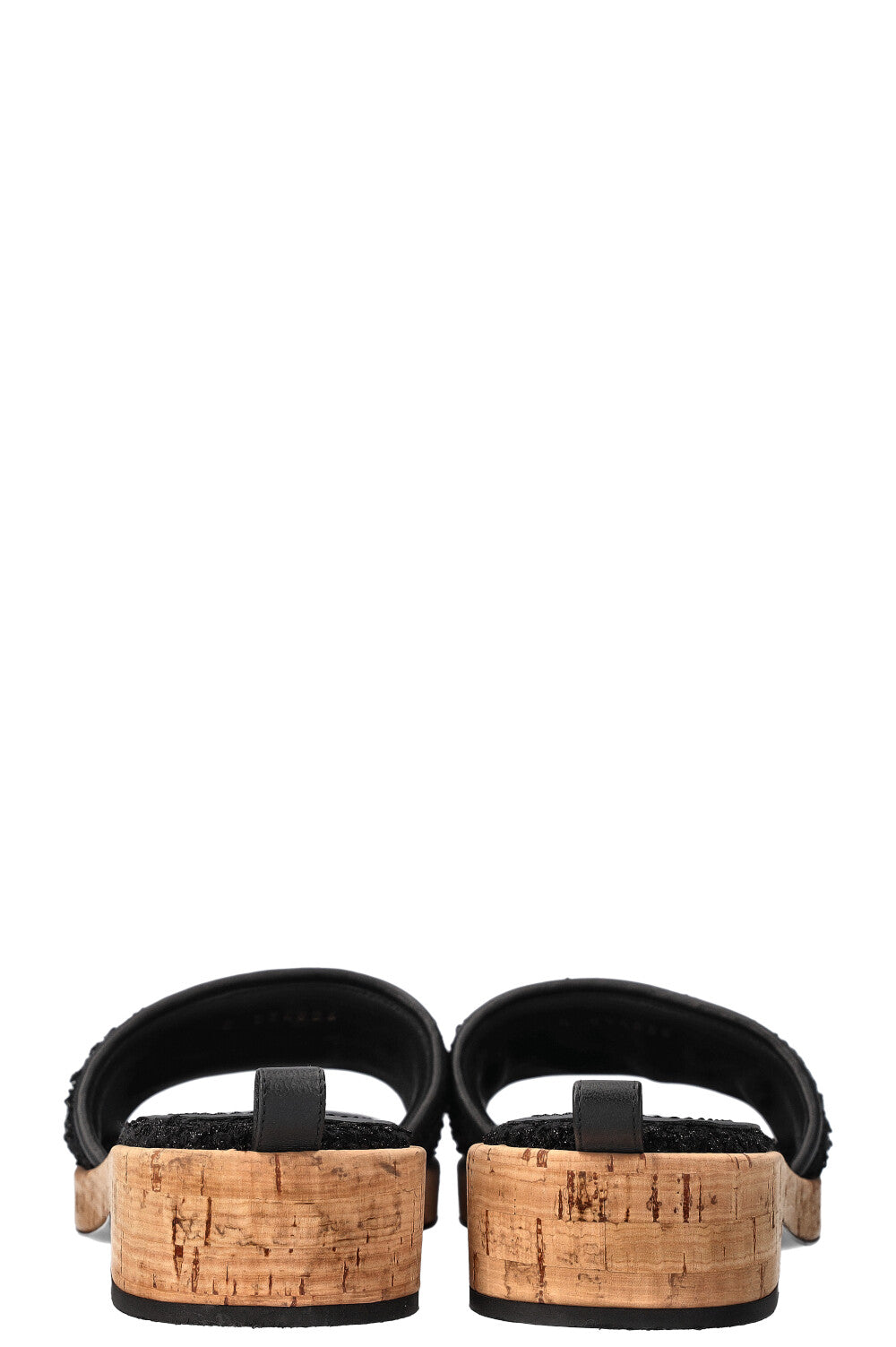 CHANEL Logo Flats Tweed Black