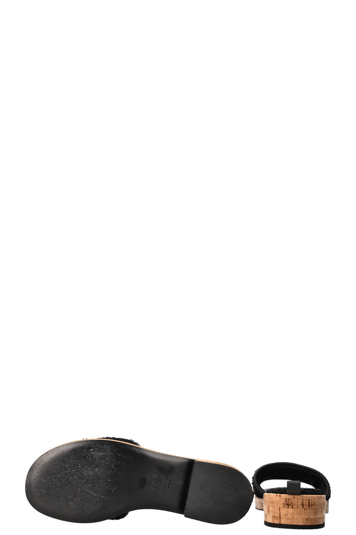 CHANEL Logo Flats Tweed Black