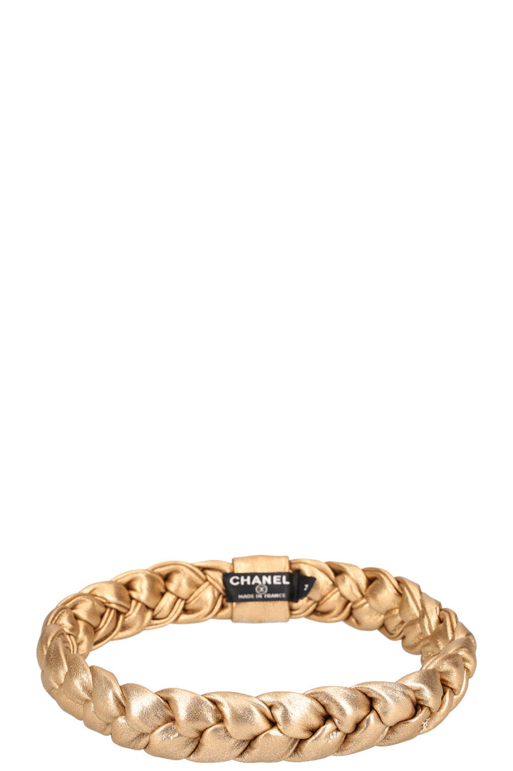 CHANEL Braided Hair Band Lambskin Gold