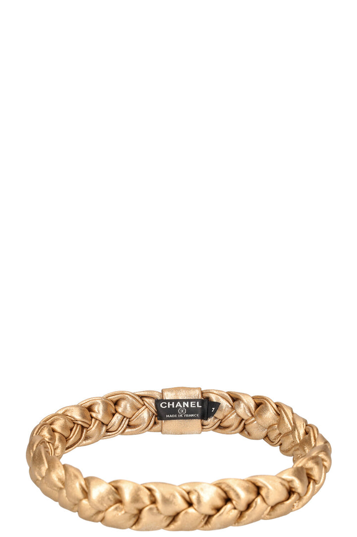 CHANEL Braided Hair Band Lambskin Gold