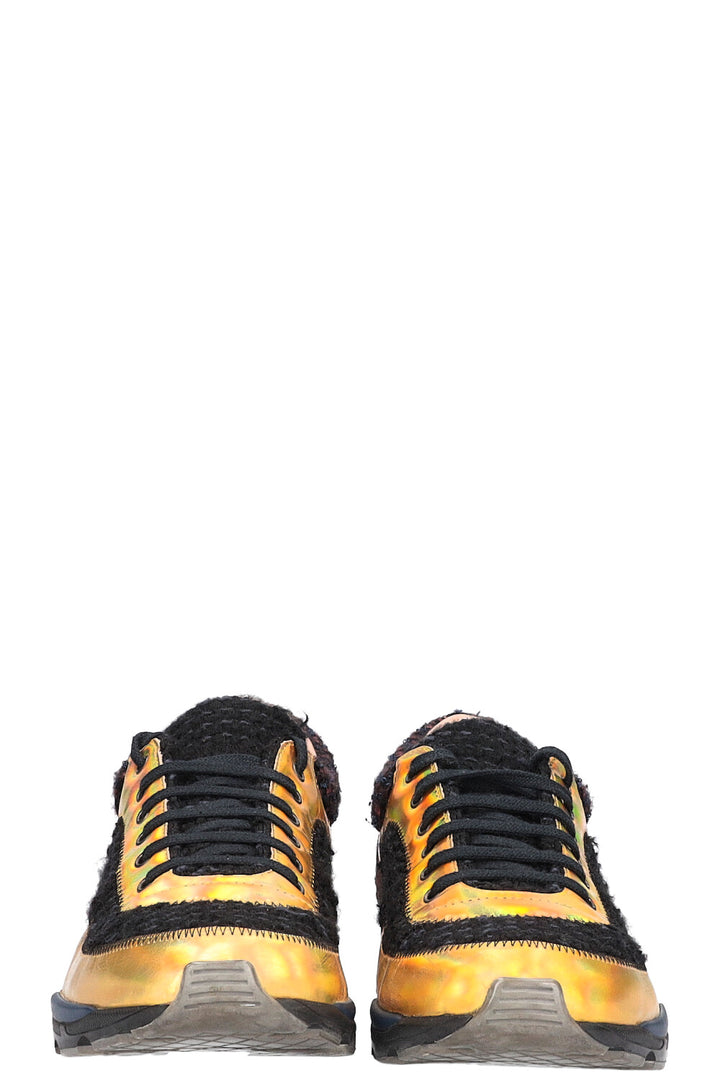 CHANEL sneakers tweed metallic gold