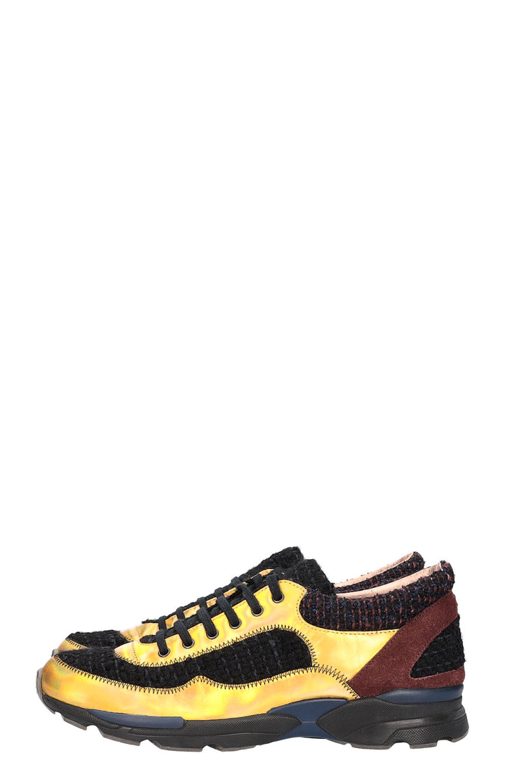 CHANEL sneakers tweed metallic gold