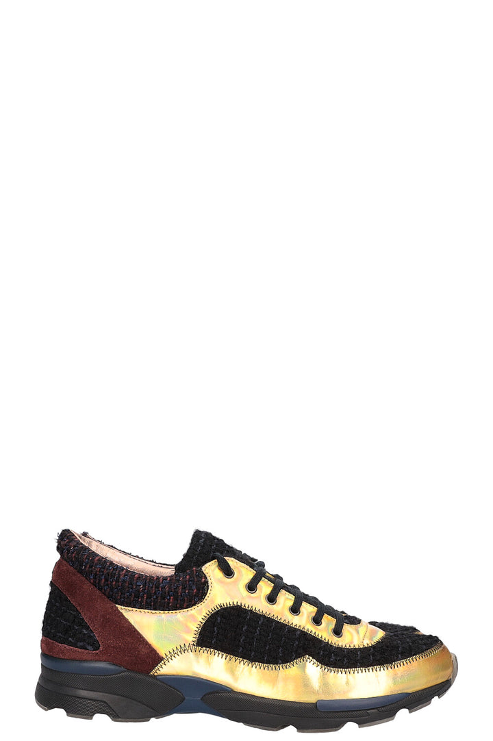CHANEL sneakers tweed metallic gold