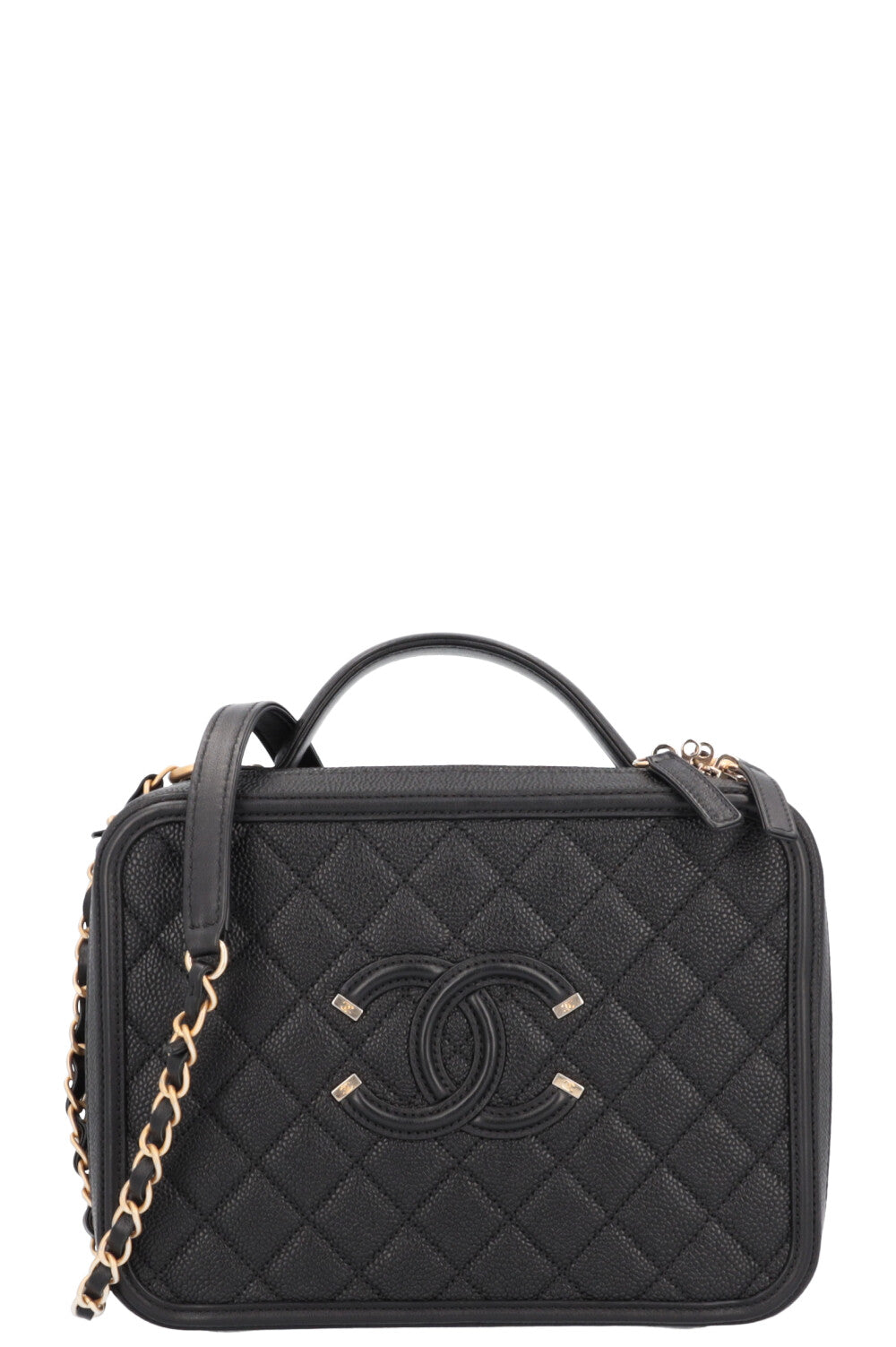 Chanel Black Quilted Caviar Small Filigree CC Vanity Case - Chanel