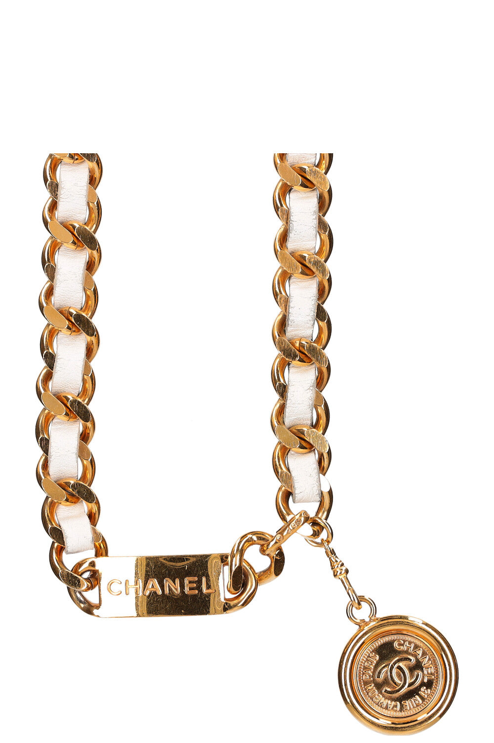 CHANEL Vintage Coin Belt White Leather