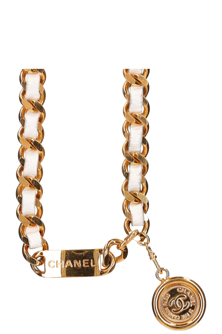 CHANEL Vintage Coin Ceinture Cuir Blanc