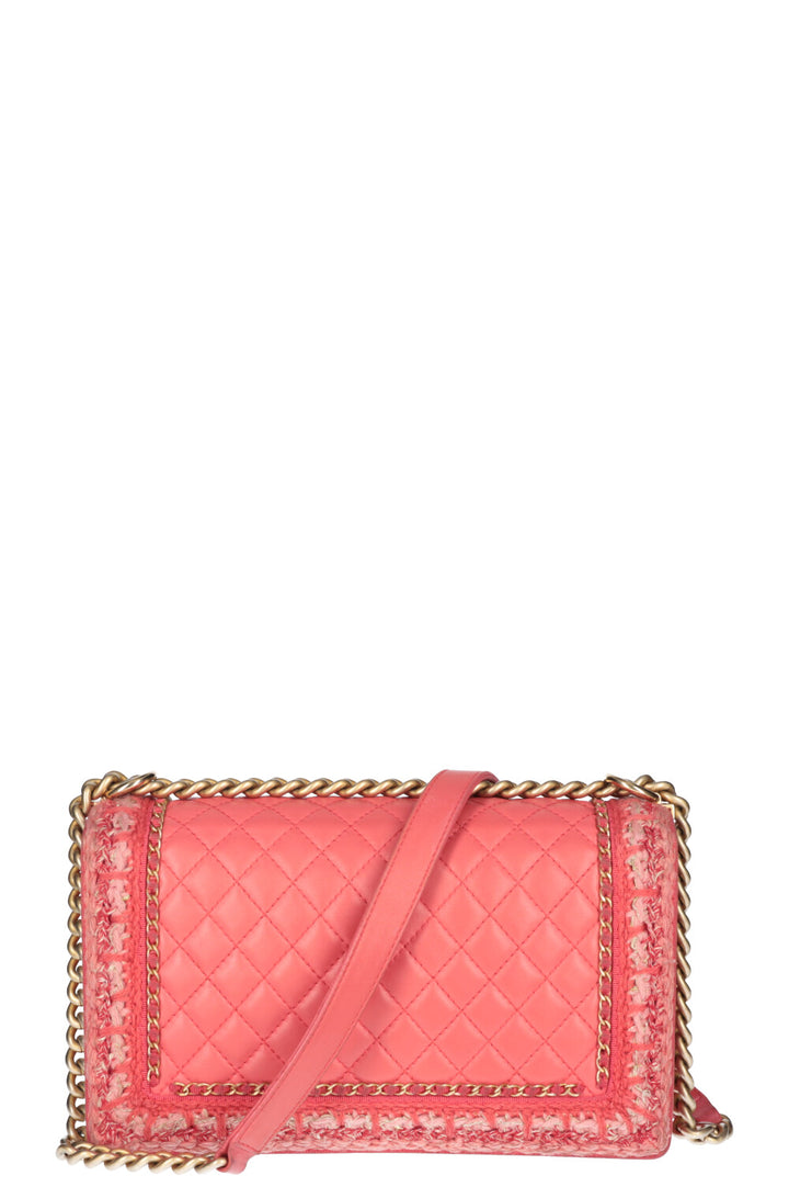 CHANEL Pink Tweed Boy Bag Large