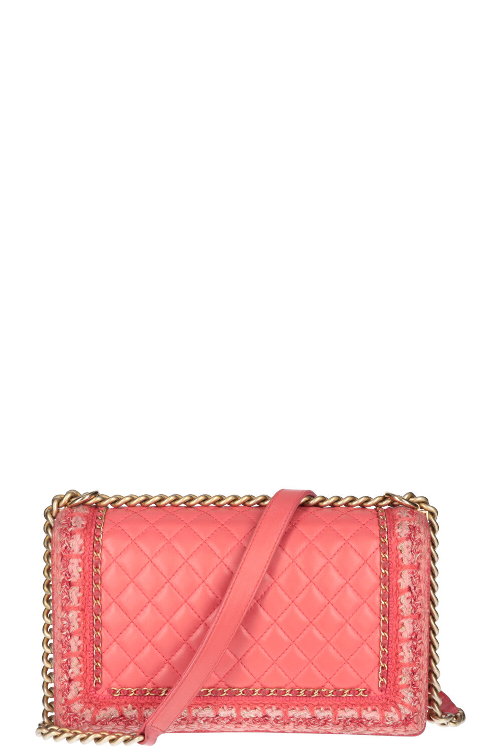 CHANEL Grand sac garçon en tweed rose