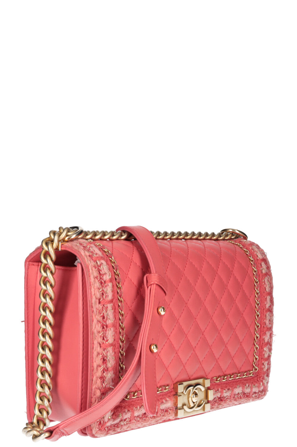 CHANEL Grand sac garçon en tweed rose