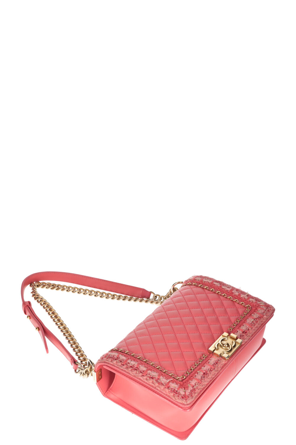 CHANEL Grand sac garçon en tweed rose