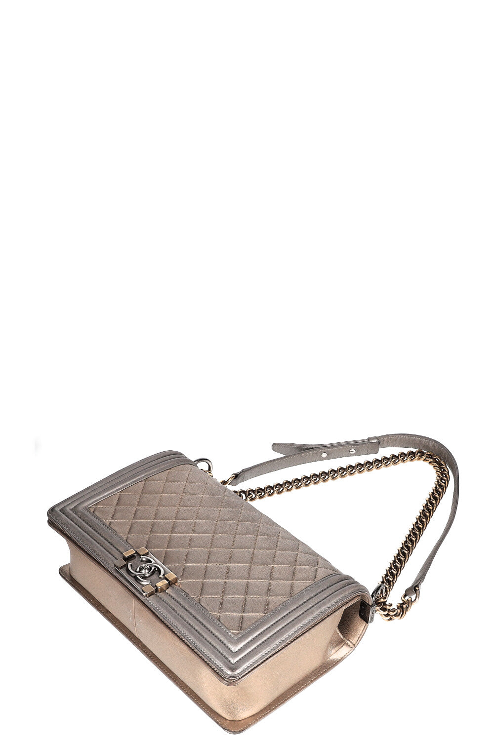 Boy chanel flap bag with handle, Grained shiny calfskin & gold-tone metal,  black — Fashion