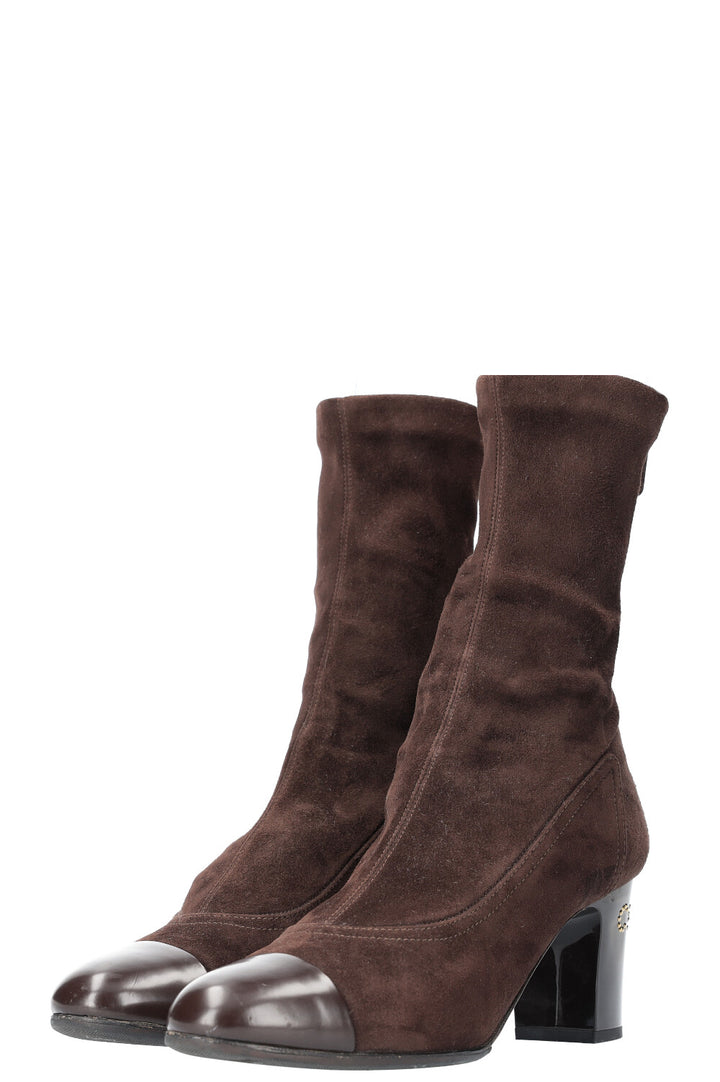 CHANEL Cocomark Boots Suede Brown