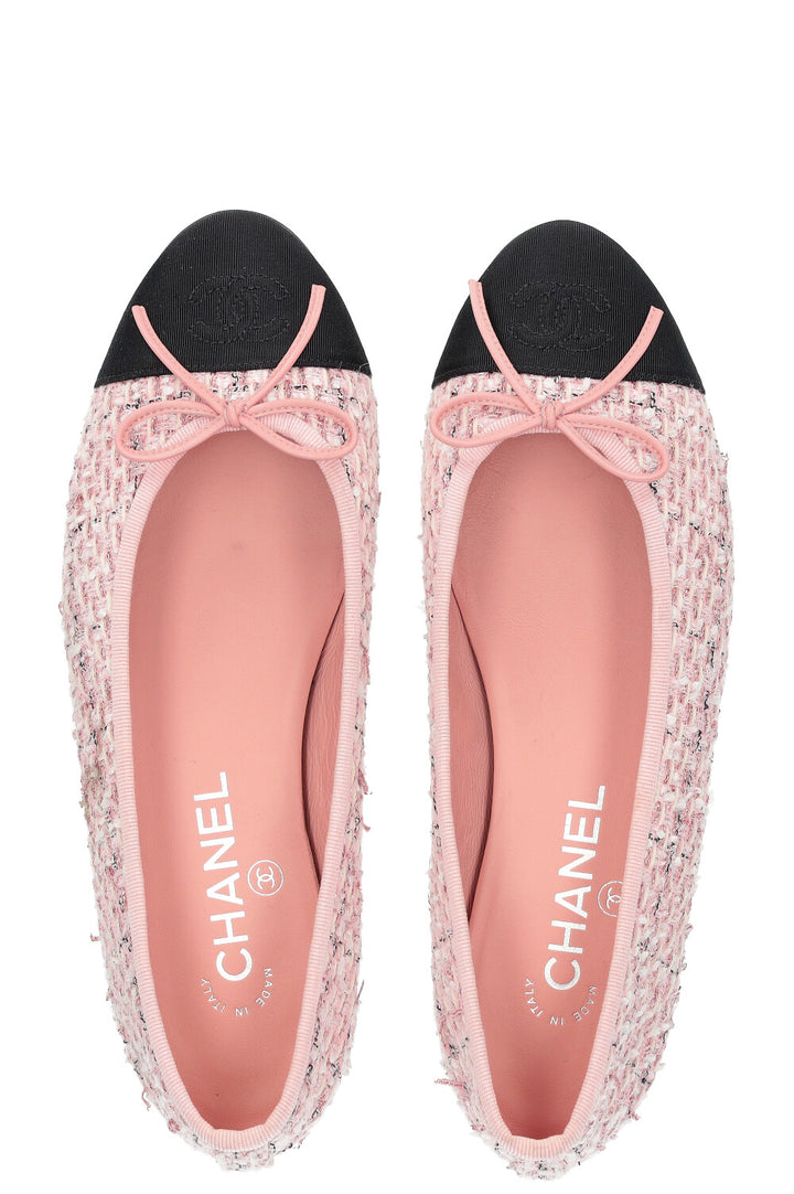 CHANEL Flats Tweed Pink