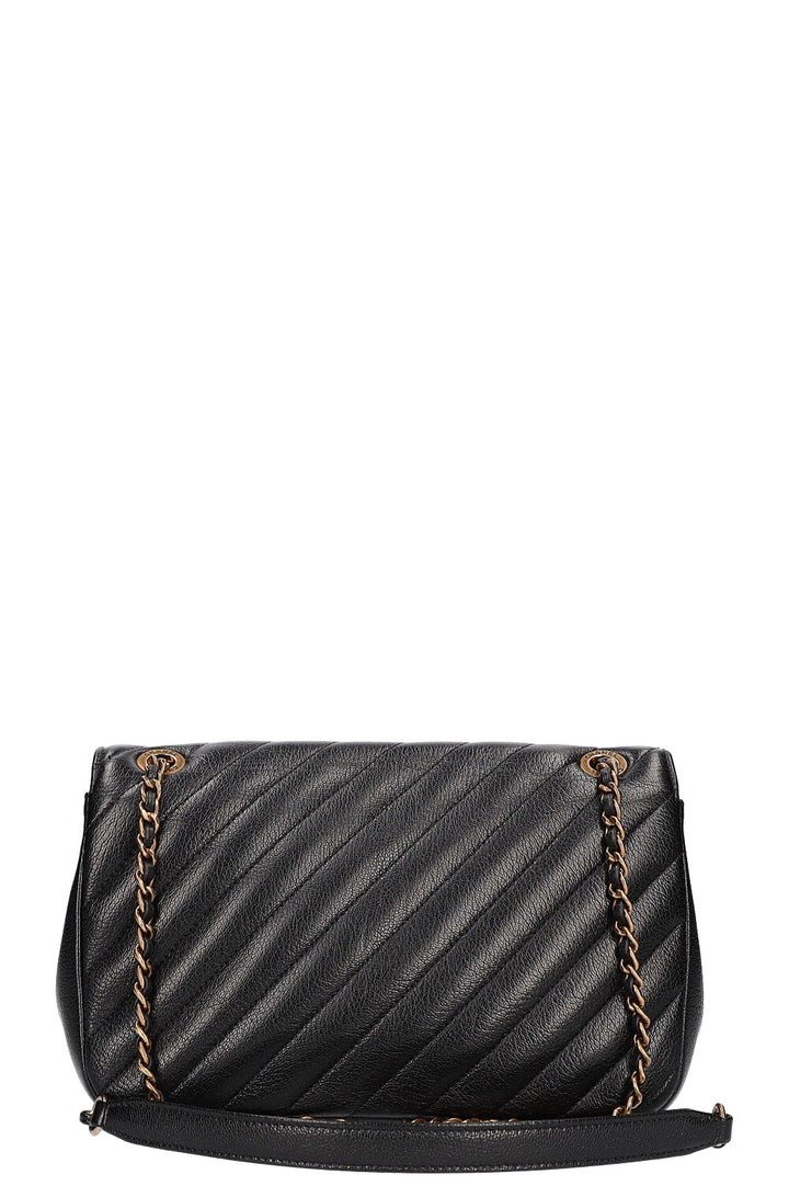 CHANEL Diagonal Quilted Single Flap Bag