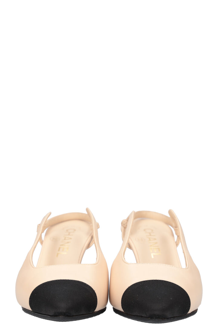 CHANEL Sling Back Heels Beige Black