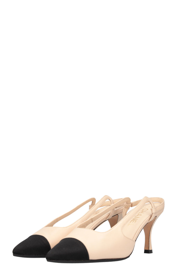 CHANEL Sling Back Heels Beige Black