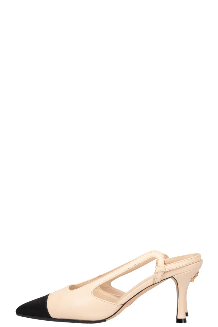 CHANEL Sling Back Heels Beige Black