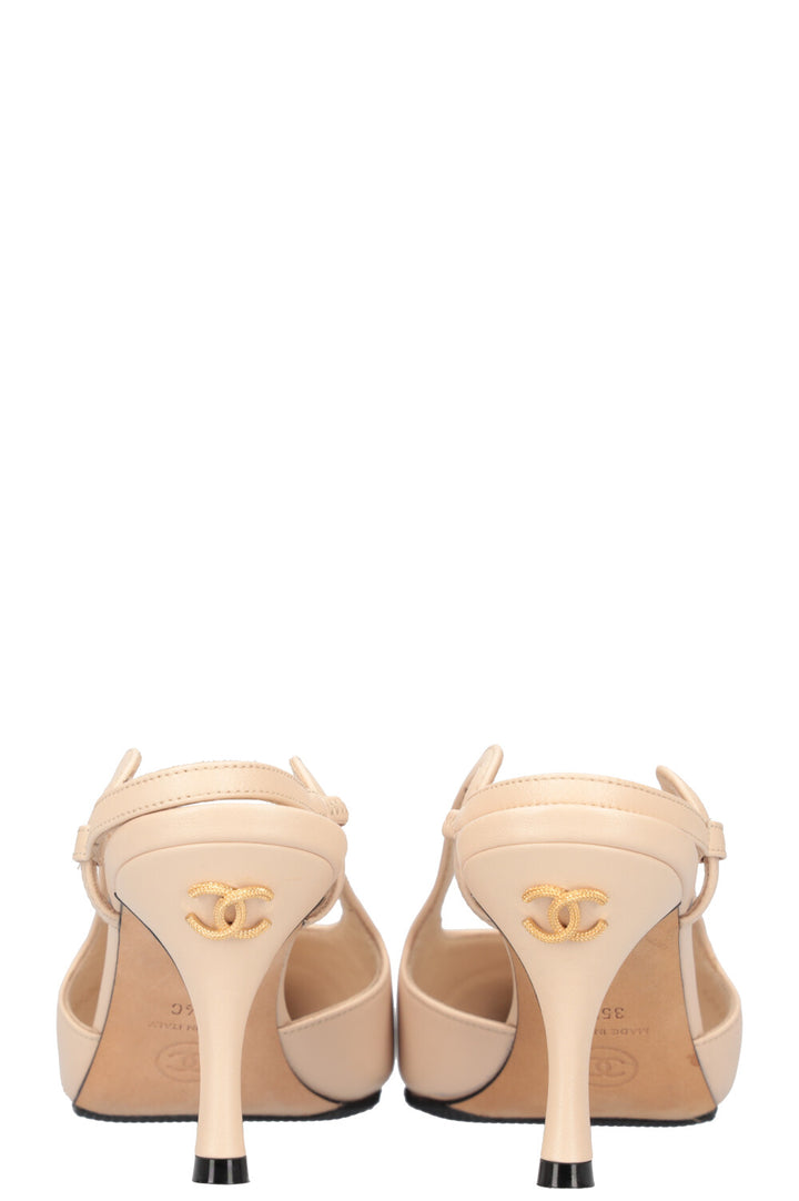 CHANEL Sling Back Heels Beige Black