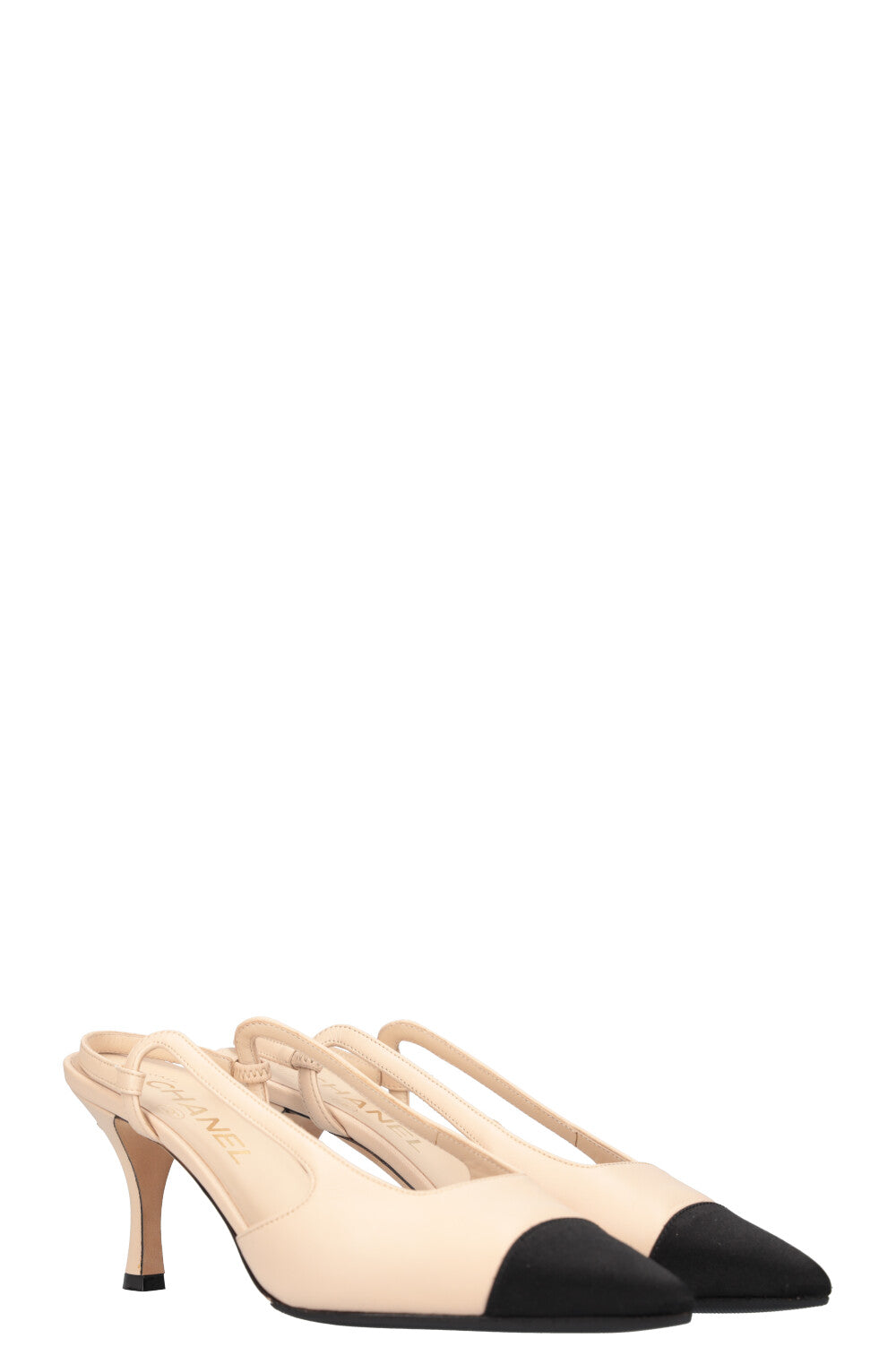 CHANEL Sling Back Heels Beige Black