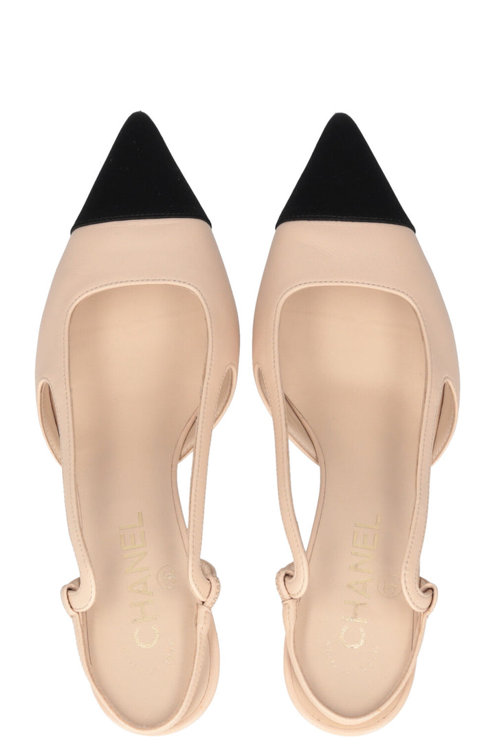 CHANEL Sling Back Heels Beige Black