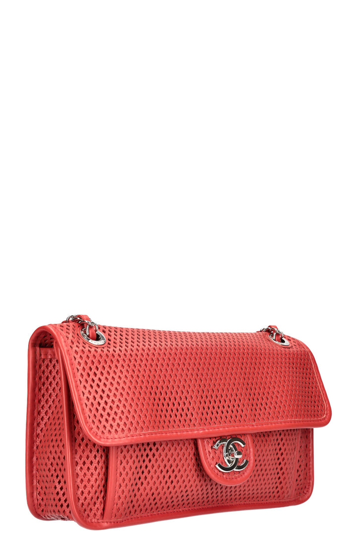 CHANEL Up in the Air Flap Bag Perforated Leather Red