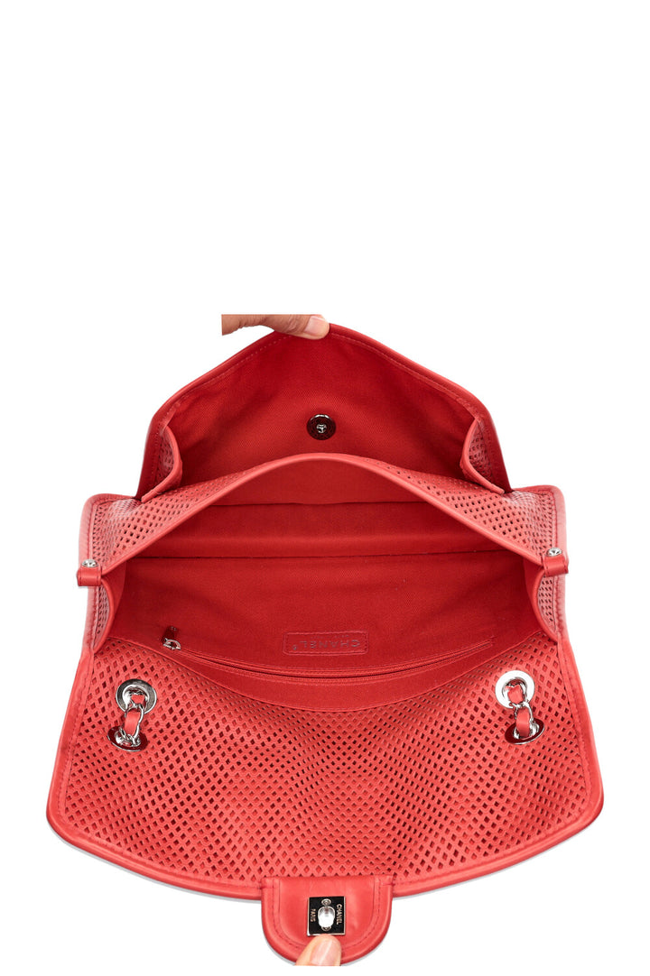 CHANEL Up in the Air Flap Bag Perforated Leather Red