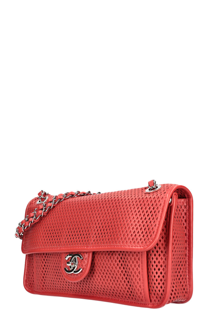 CHANEL Up in the Air Flap Bag Perforated Leather Red