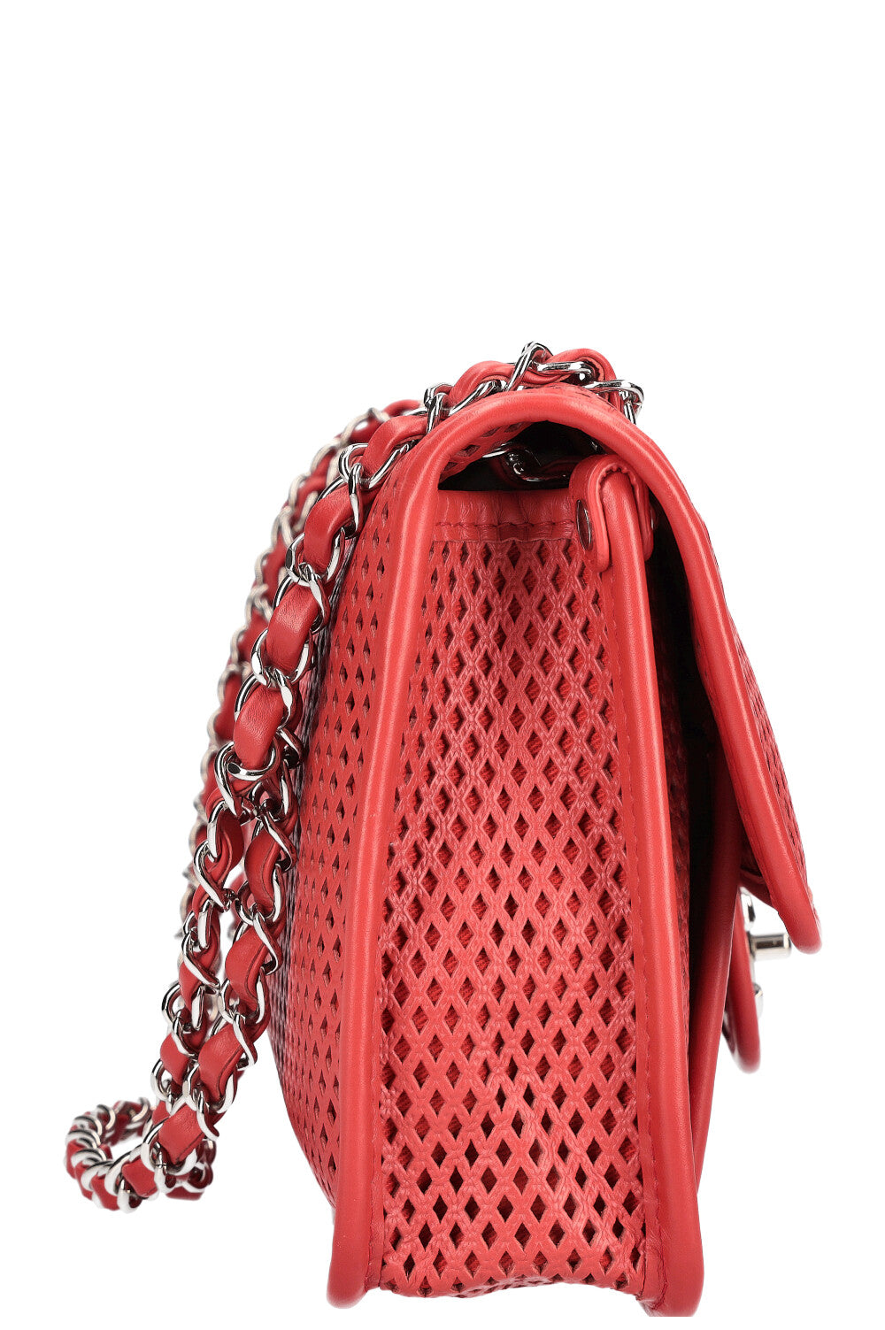 Chanel red leather crochet square mini flap bag