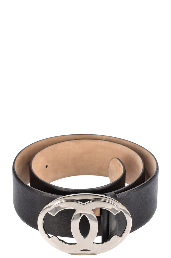 CHANEL CC Logo Ceinture Argent Noir