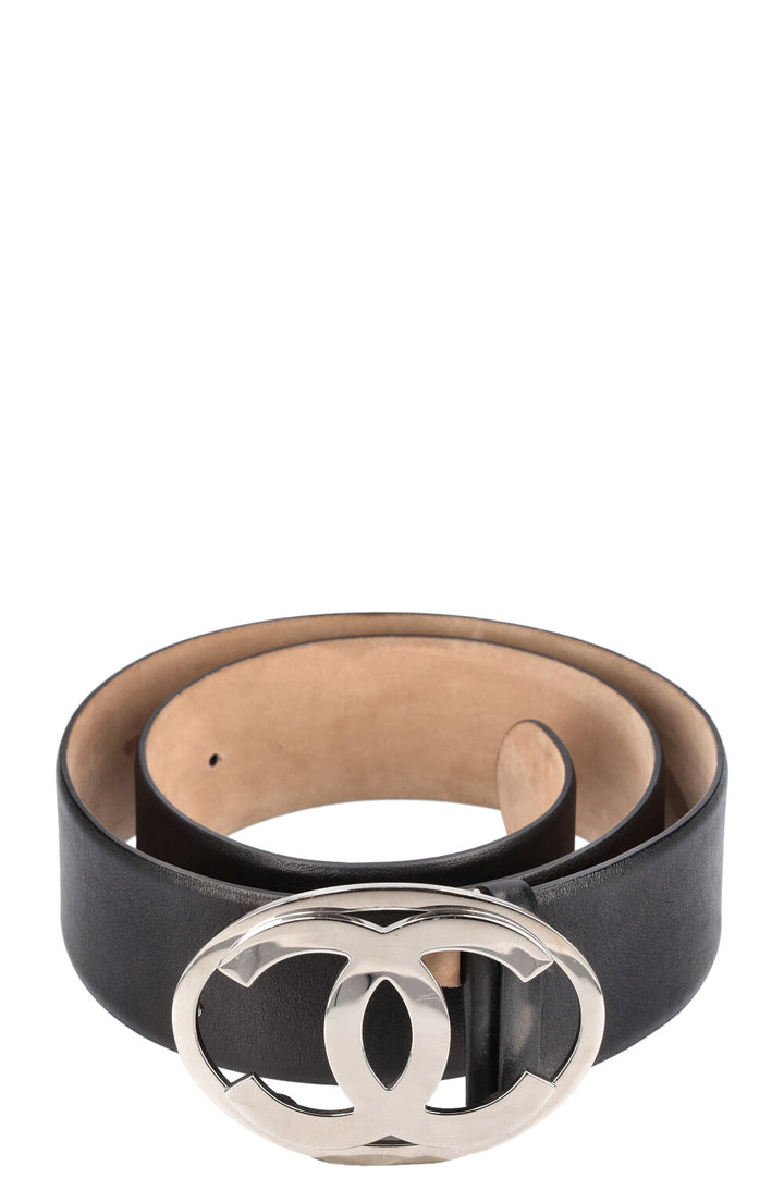 CHANEL CC Logo Ceinture Argent Noir