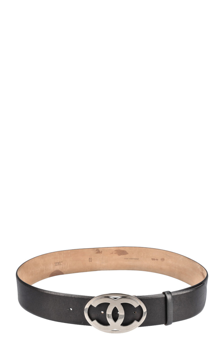 CHANEL CC Logo Ceinture Argent Noir