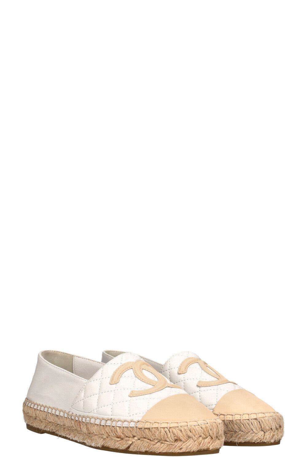 CHANEL Espadrilles Flats Quilted White