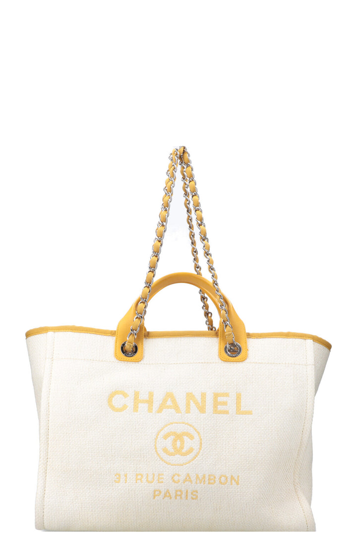 CHANEL Deauville Bag Medium Raffia Yellow