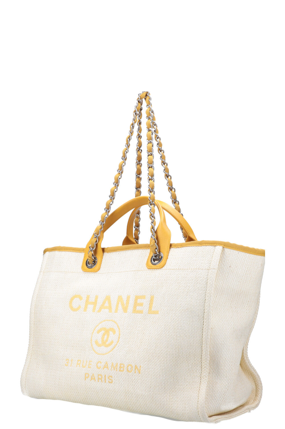 CHANEL Deauville Bag Medium Raffia Yellow