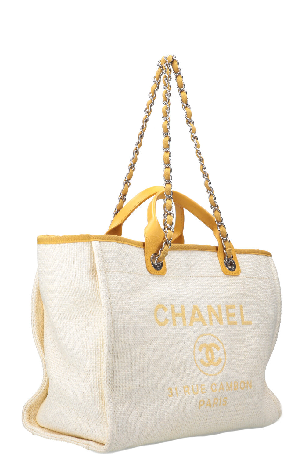 CHANEL Deauville Bag Medium Raffia Yellow