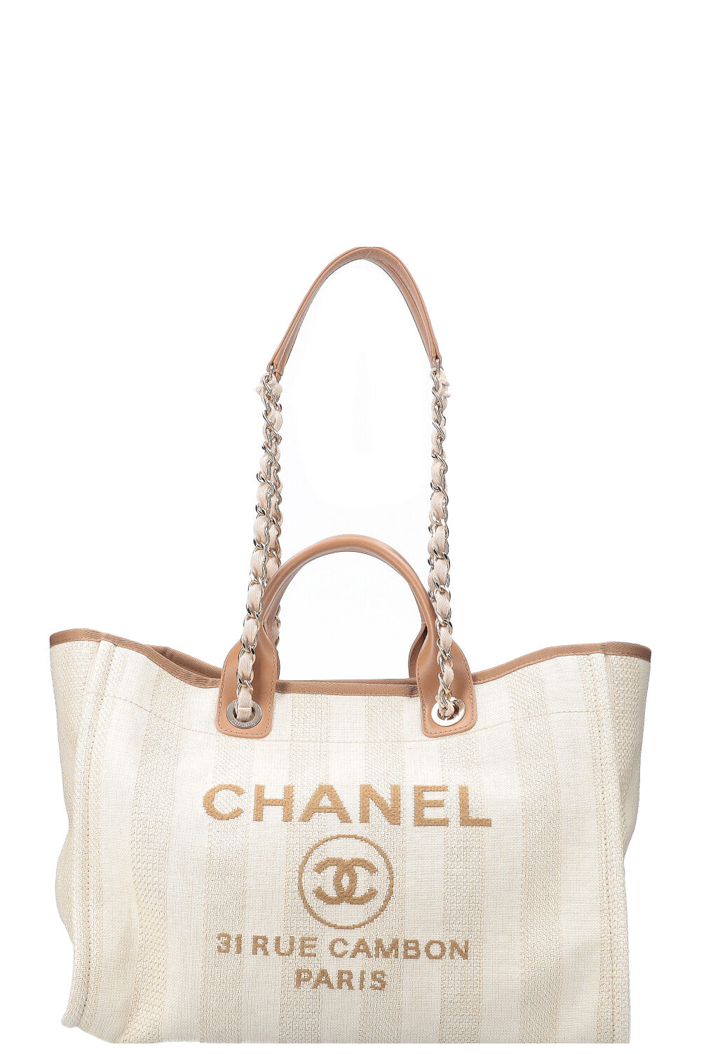 CHANEL Deauville Bag Medium Raffia Beige