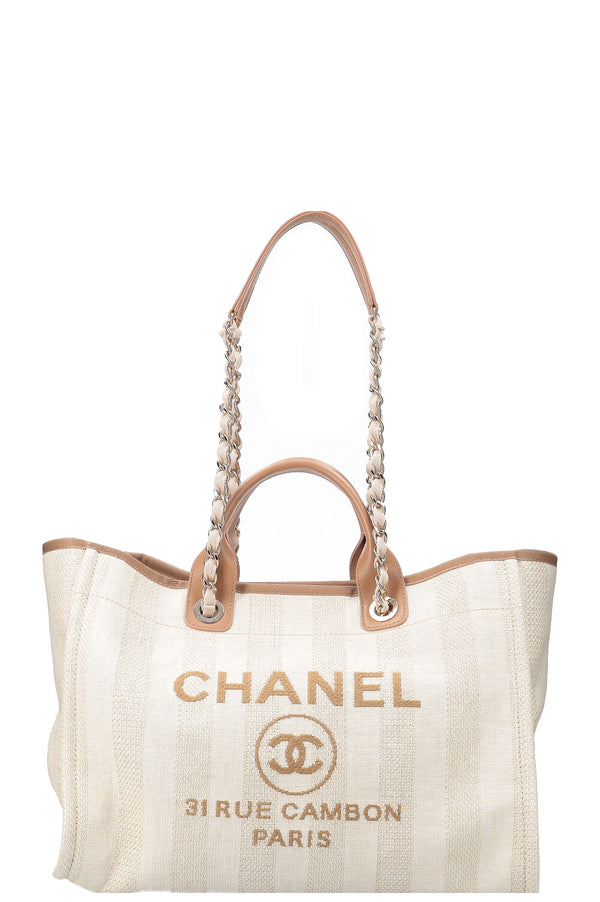 CHANEL Deauville Sac Moyen Raphia Beige