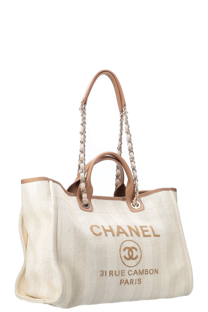 CHANEL Deauville Bag Medium Raffia Beige