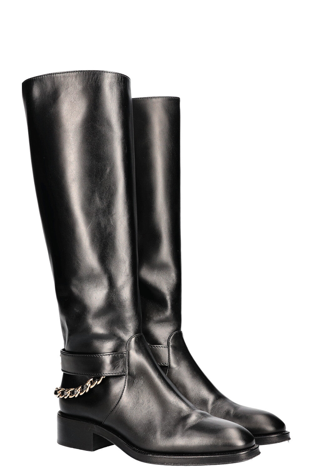 Chanel - Silver Chain Black Leather Ankle Boots 38C