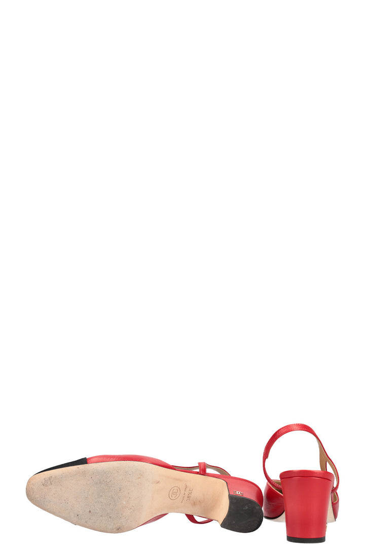 CHANEL Slingback Pumps Red