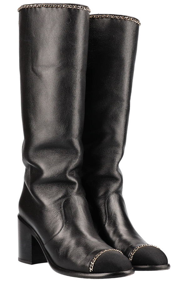 CHANEL Bottes avec Chaîne Noir