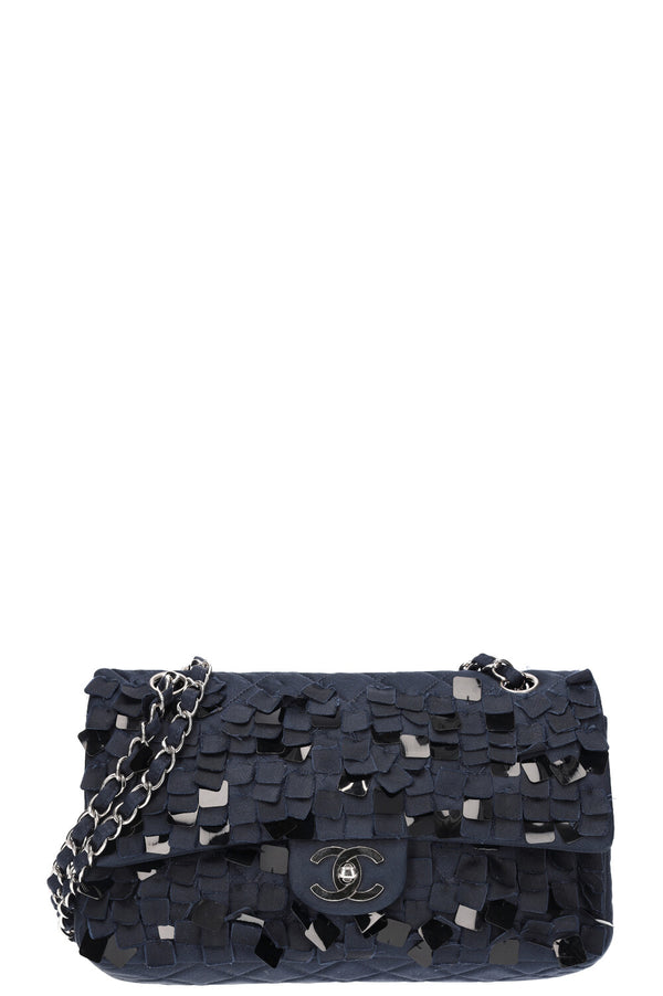 CHANEL Medium Double Flap Bag Satin Midnight Blue