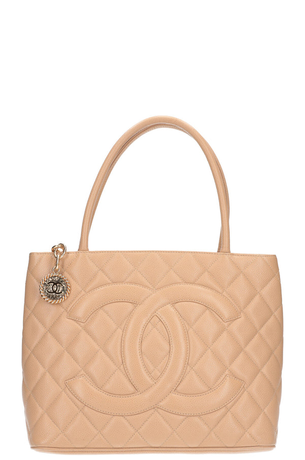 CHANEL Cabas Médaillon Caviar Beige Jumbo