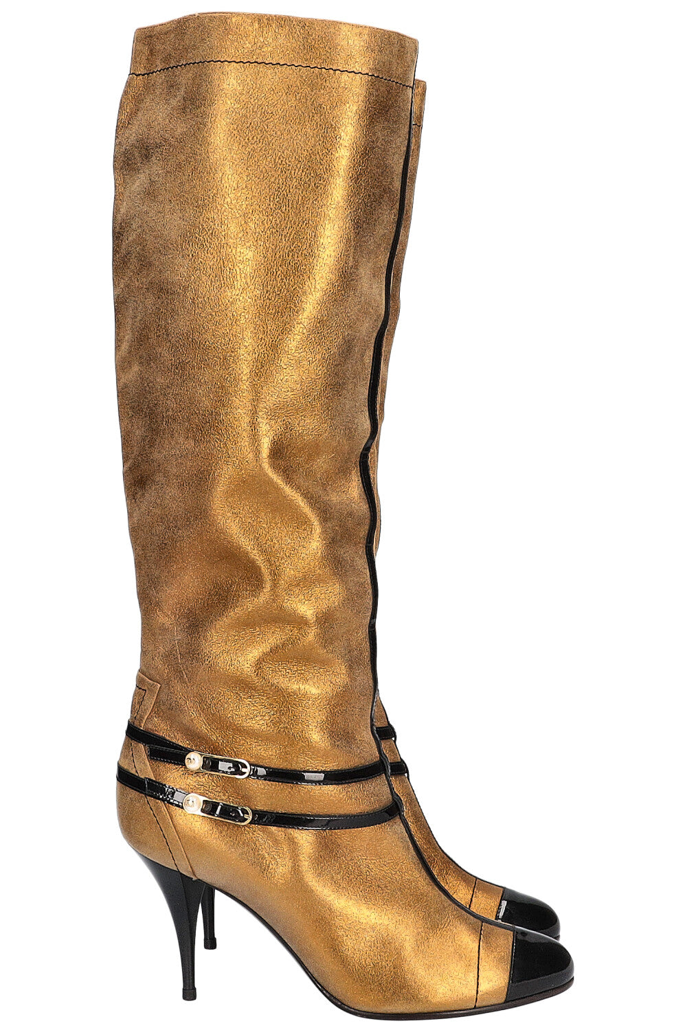 Gold chanel boots top