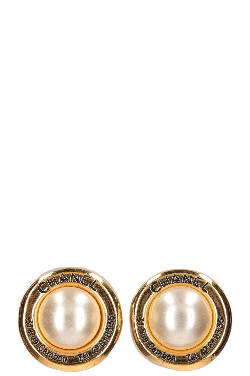 CHANEL Earrings CC Fake Pearl Ball Rhinestone COCO Swing C21K Gold GP  authentic