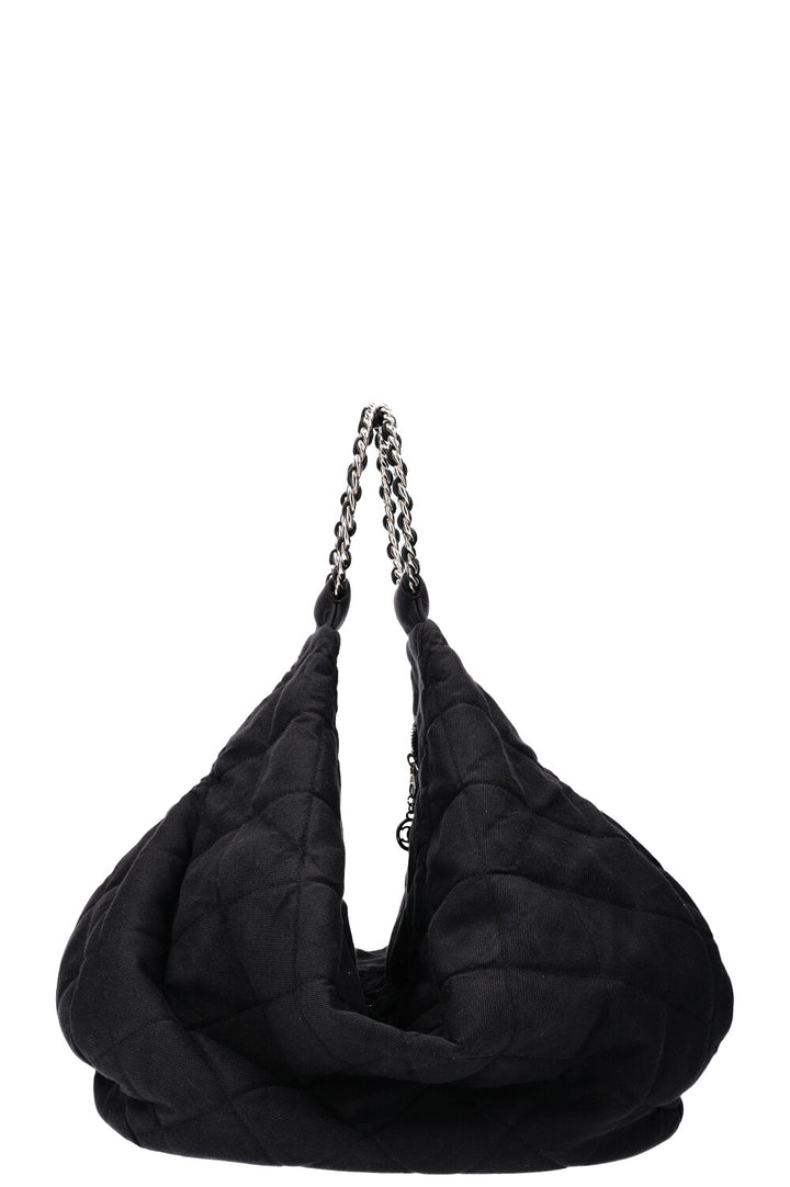 CHANEL Chain Ring Hobo Bag Quilted Jersey Anthracite