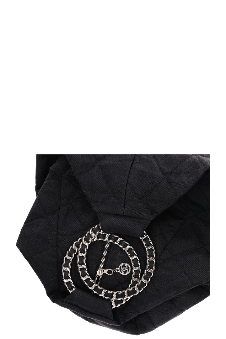 CHANEL Chain Ring Hobo Bag Quilted Jersey Anthracite