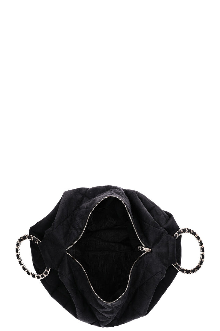 CHANEL Chain Ring Hobo Bag Quilted Jersey Anthracite