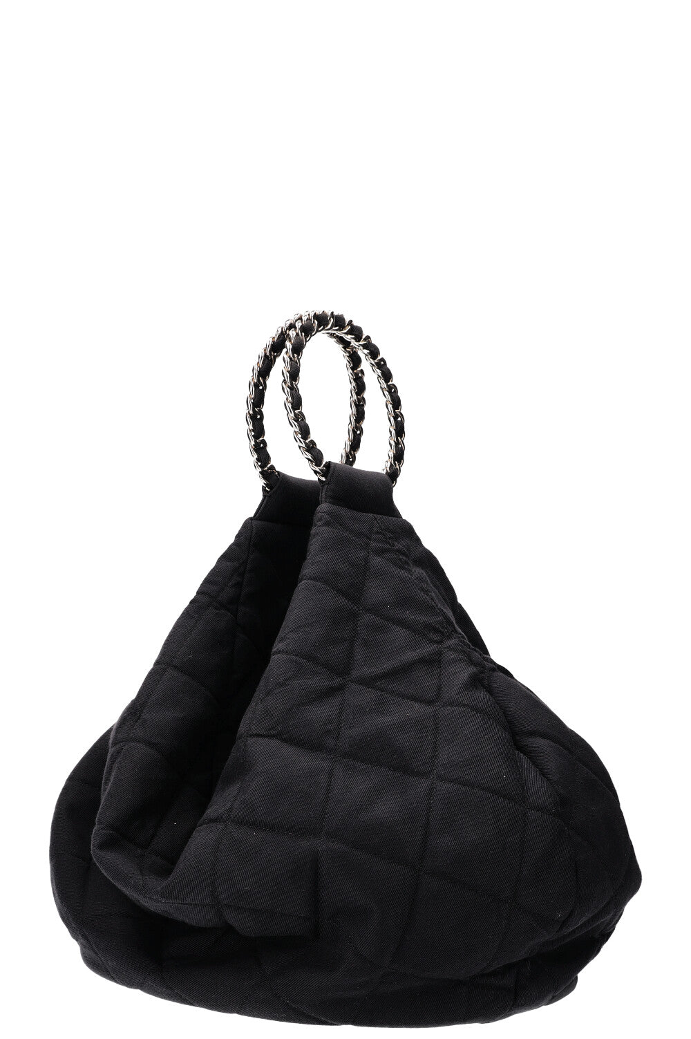 CHANEL Chain Ring Hobo Bag Quilted Jersey Anthracite